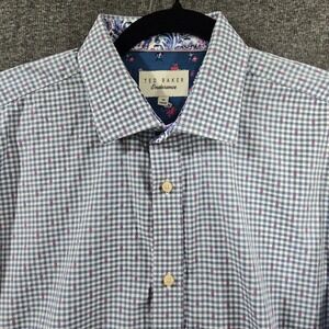 Ted Baker Endurance Blue Micro Floral Flip Cuff Button Up Dress Shirt Mens Sz 16